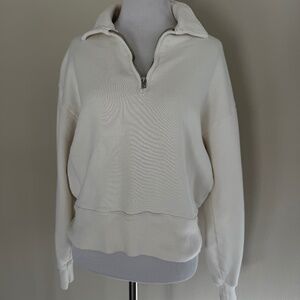re/done Hanes 70s Half-zip Sweatshirt in Off-White. Size Medium.